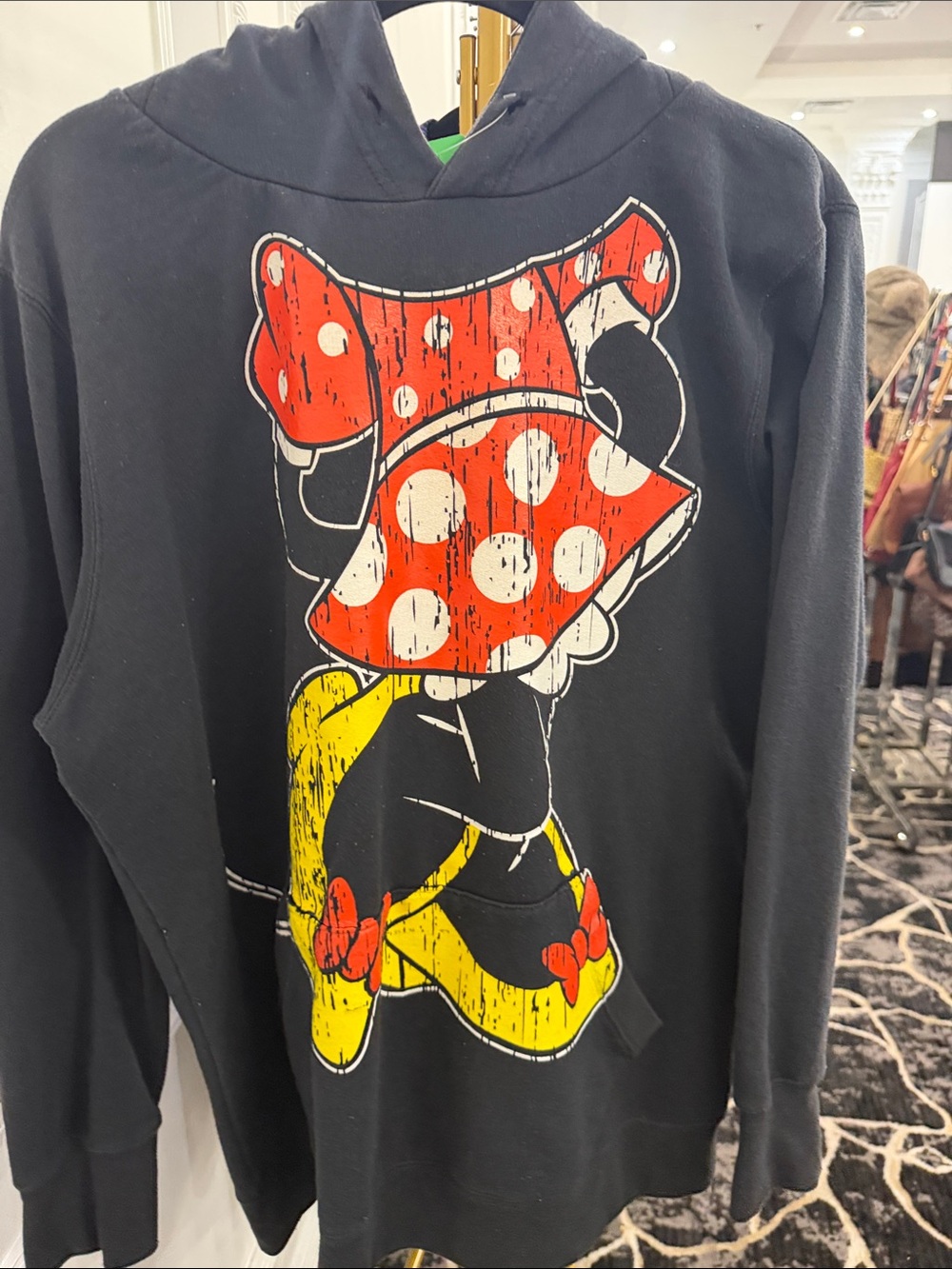 Disney Black Hoodie with Red Polka-Dot Minnie Graphic and Yellow Accents